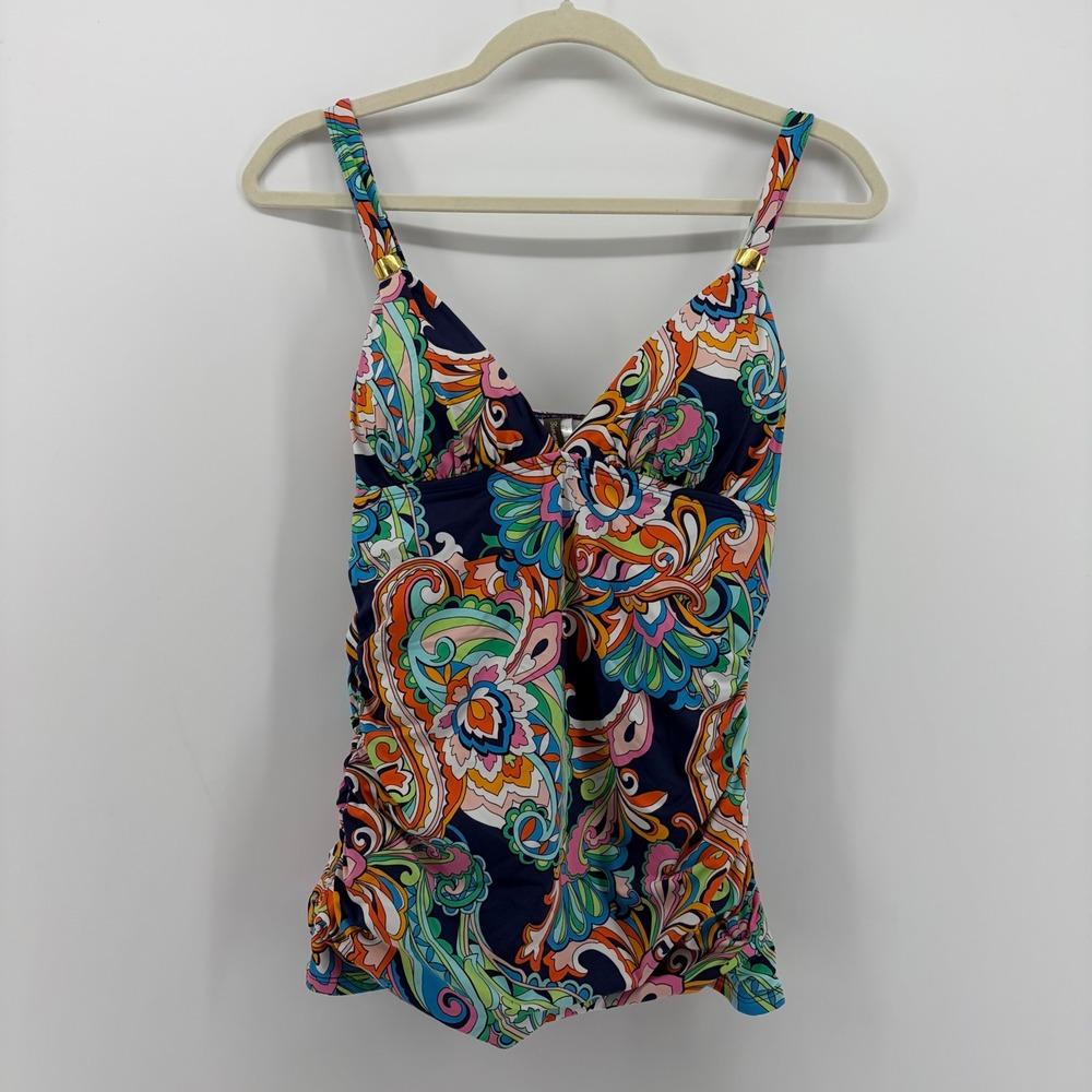 Tommy Bahama Womens Medium Multicolor Paisley Tankini Top Ruched TSW91104T